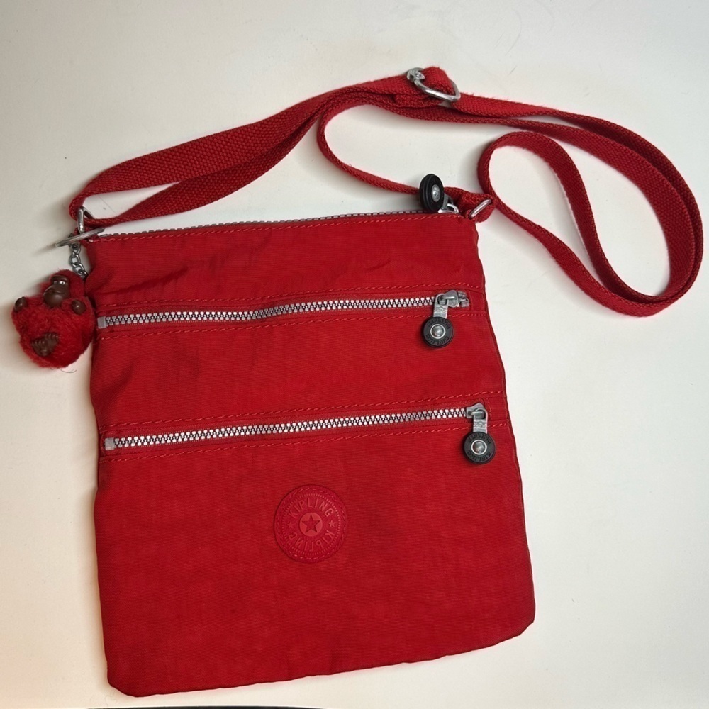 Kipling Red Crossbody Bag Small Double Outside Pockets Jaxton Gorilla Charm